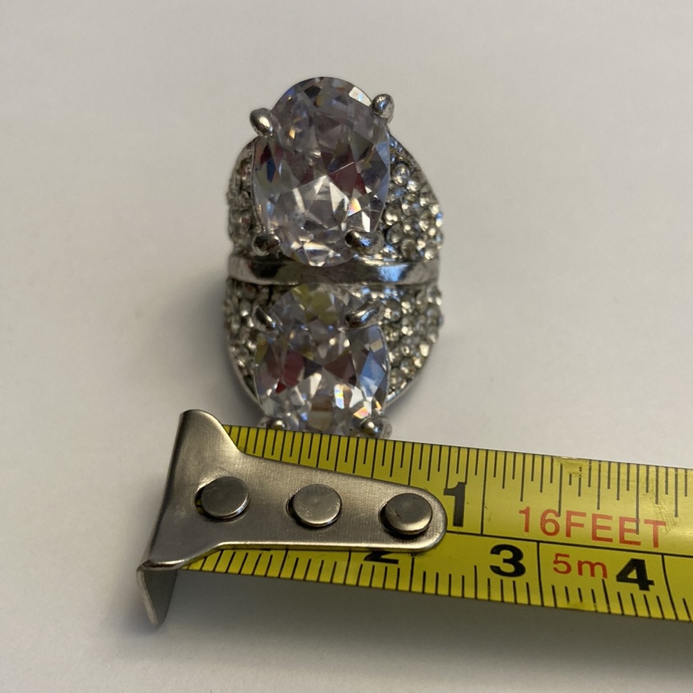 Large Bling Statement Ring Silver Tone Size 6 - image 8
